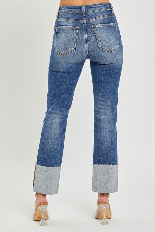 RISEN High Rise Wide Cuffed Straight Leg Jeans