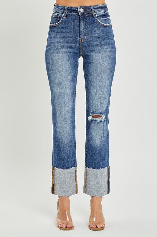 RISEN High Rise Wide Cuffed Straight Leg Jeans