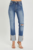 RISEN High Rise Wide Cuffed Straight Leg Jeans