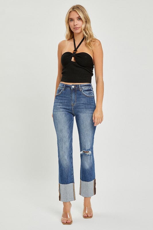 RISEN High Rise Wide Cuffed Straight Leg Jeans