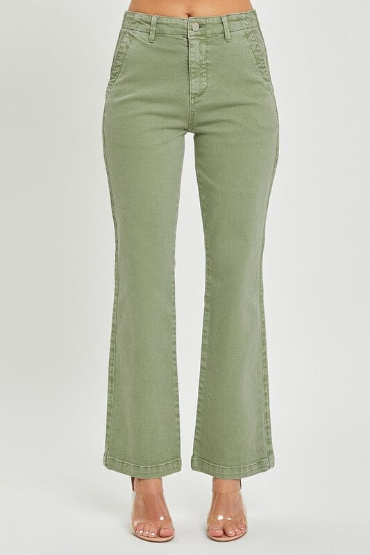 Olive High Rise Side Tape Detail Straight Leg Jeans