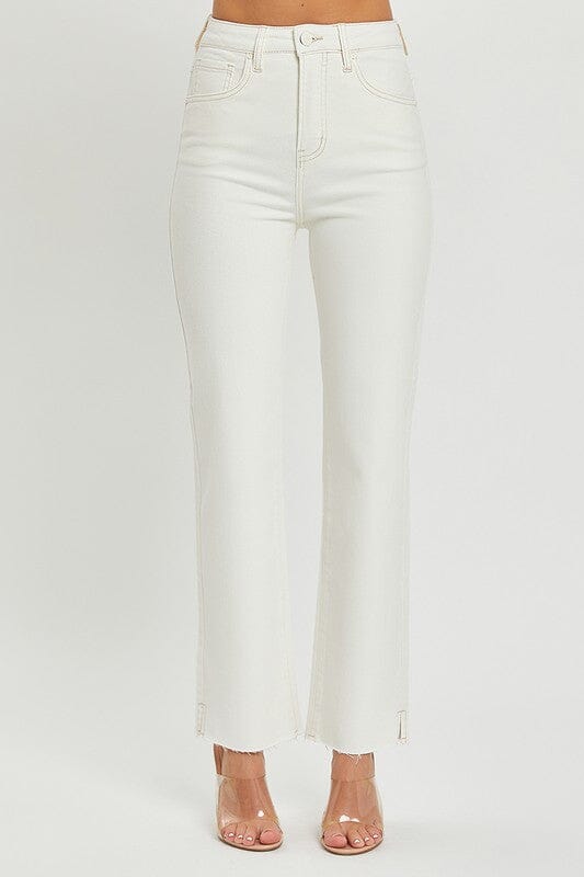 RISEN Cream High Rise Tummy Control Side Slit Straight Jeans