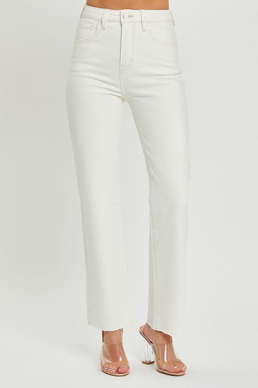 RISEN Cream High Rise Tummy Control Side Slit Straight Jeans