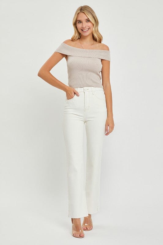 RISEN Cream High Rise Tummy Control Side Slit Straight Jeans