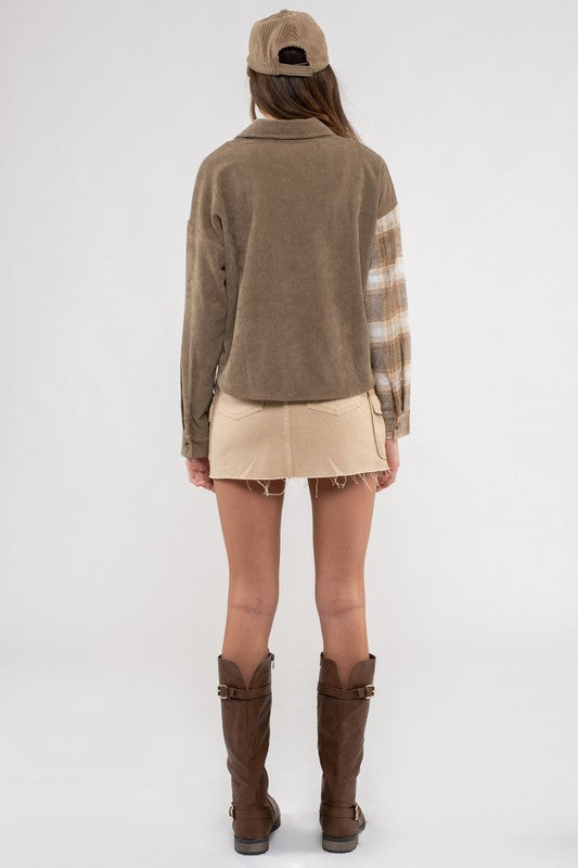 Olive Plaid Patchwork Shacket