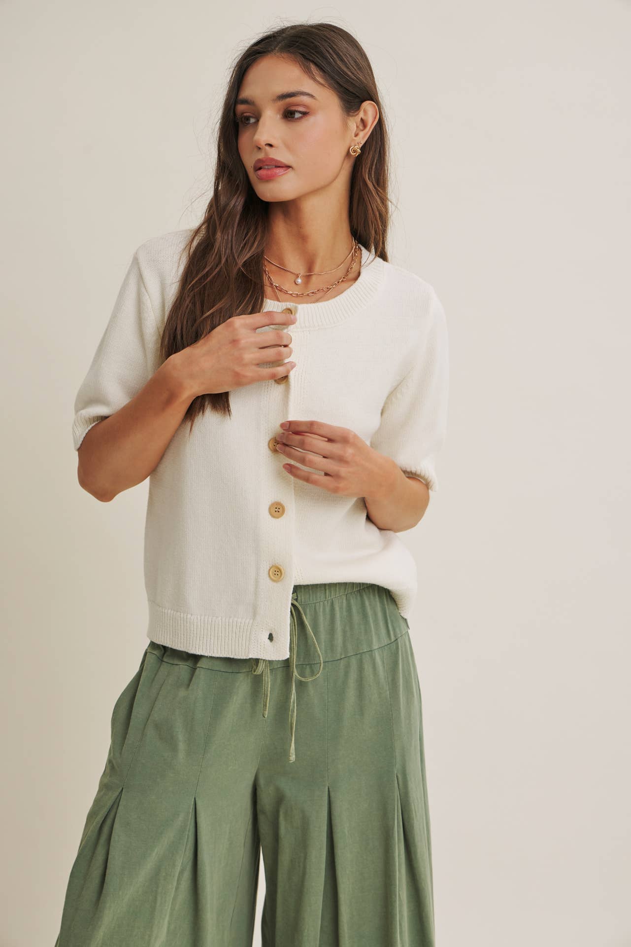 WEEKEND COFFEE MINIMAL SILHOUETTE COTTON CARDIGAN: IVORY / S