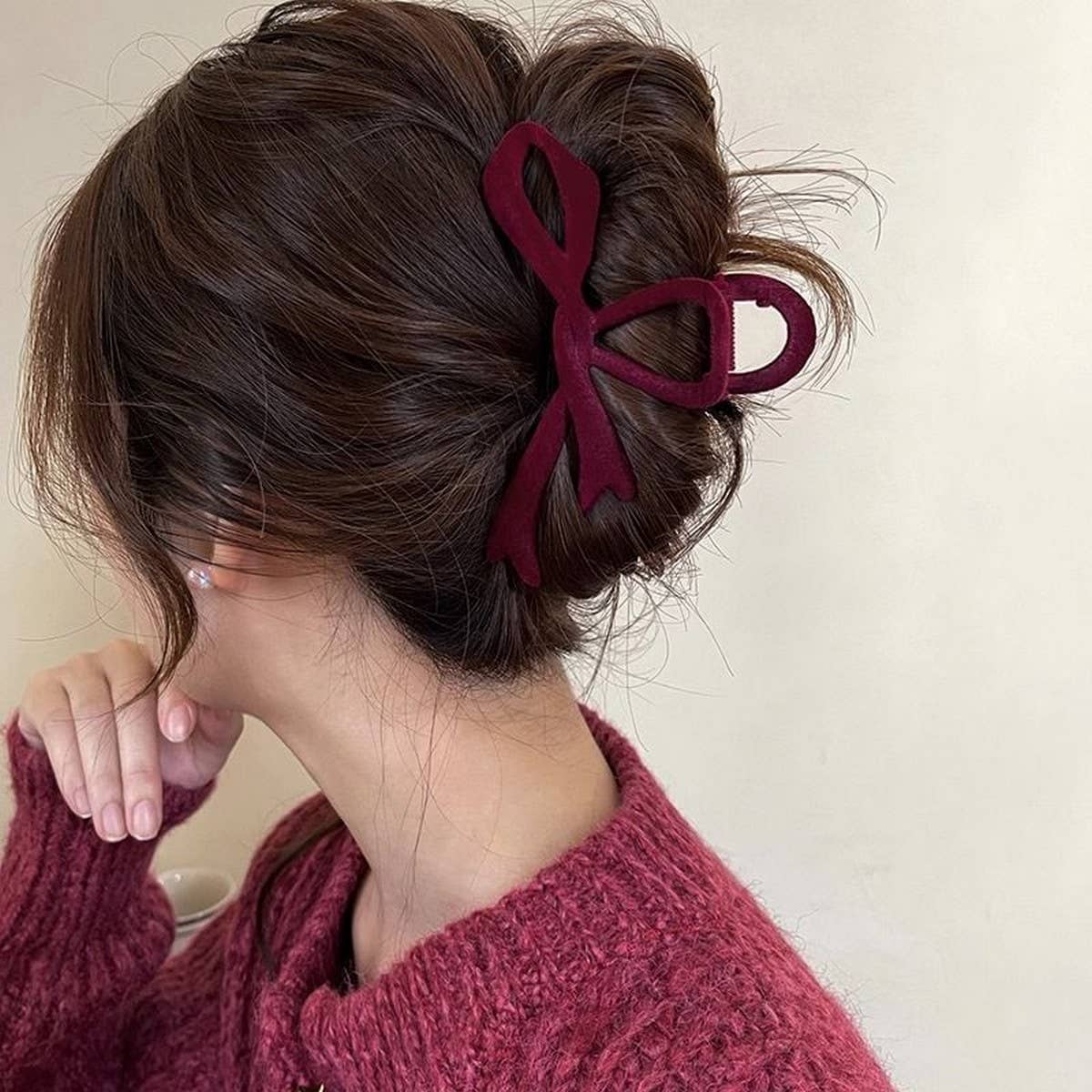 Velvet Bow Hair Clip Red Claw for Elegant Updos_CWAHA07311: COFFEE / (OS) 1