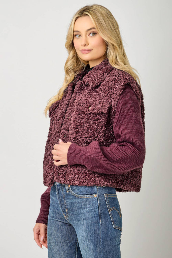 61251 Mixed Media Sweater Jacket: Merlot / Small