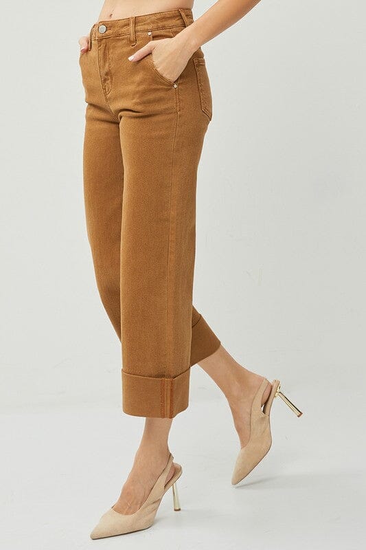 RISEN High Rise Wide Leg Cuffed Hem Jeans