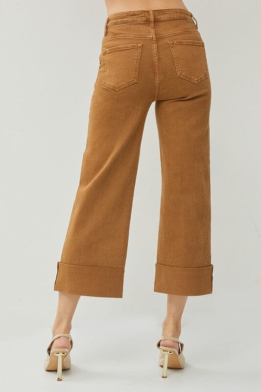 RISEN High Rise Wide Leg Cuffed Hem Jeans