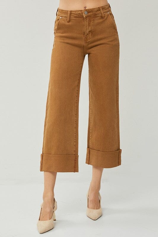 RISEN High Rise Wide Leg Cuffed Hem Jeans