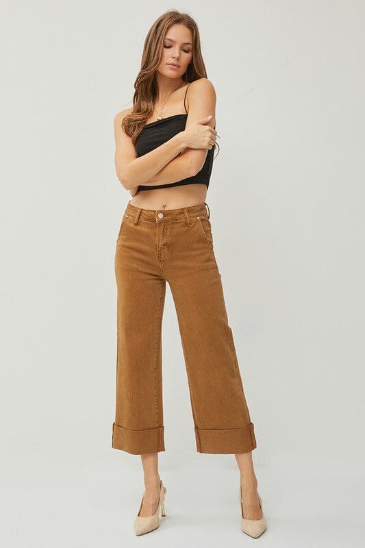 RISEN High Rise Wide Leg Cuffed Hem Jeans