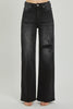 Black High Rise Distressed Detail Wide Leg Jeans