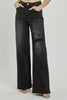 Black High Rise Distressed Detail Wide Leg Jeans