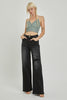 Black High Rise Distressed Detail Wide Leg Jeans