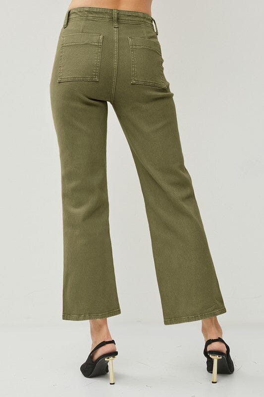 RISEN Moss High Rise Patch Pockets Ankle Flare Jeans