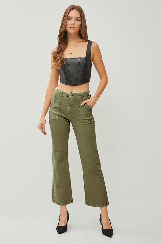 RISEN Moss High Rise Patch Pockets Ankle Flare Jeans