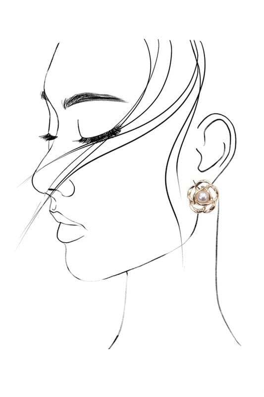 Gold Flower Pearl Earring