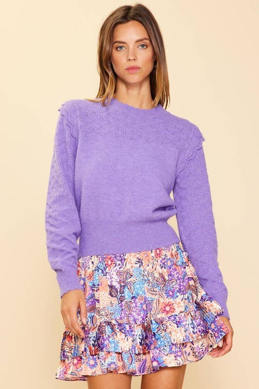 Long Sleeve Pointelle Sweater : Lavender / M
