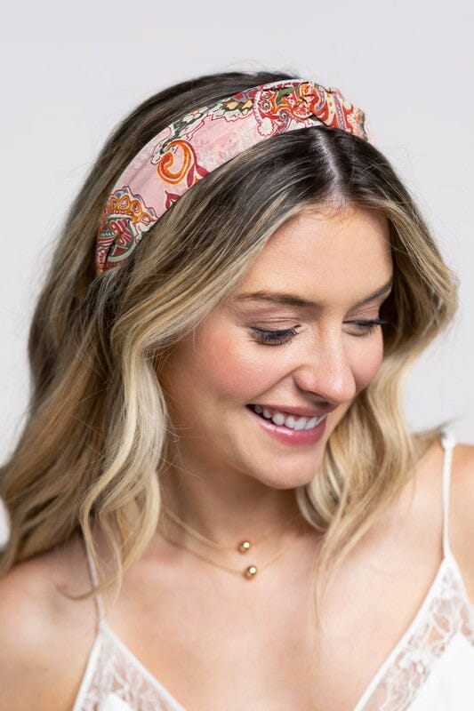 Pink Twisted Paisely Print Headband