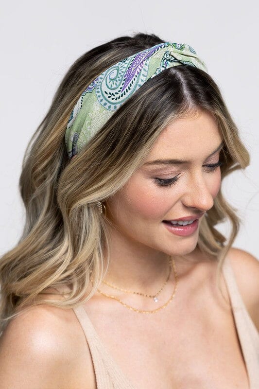 Green Twisted Paisely Print Headband