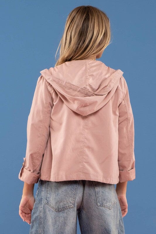 Dusty Pink Cropped Hooded Jacket