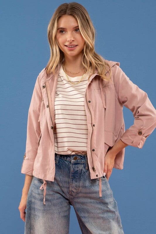 Dusty Pink Cropped Hooded Jacket