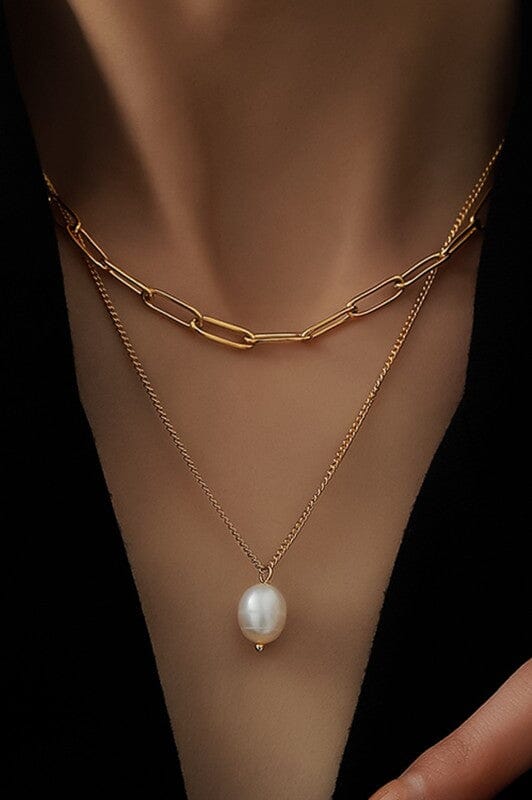 18K Gold Plated Layered Pearl Drop Necklace