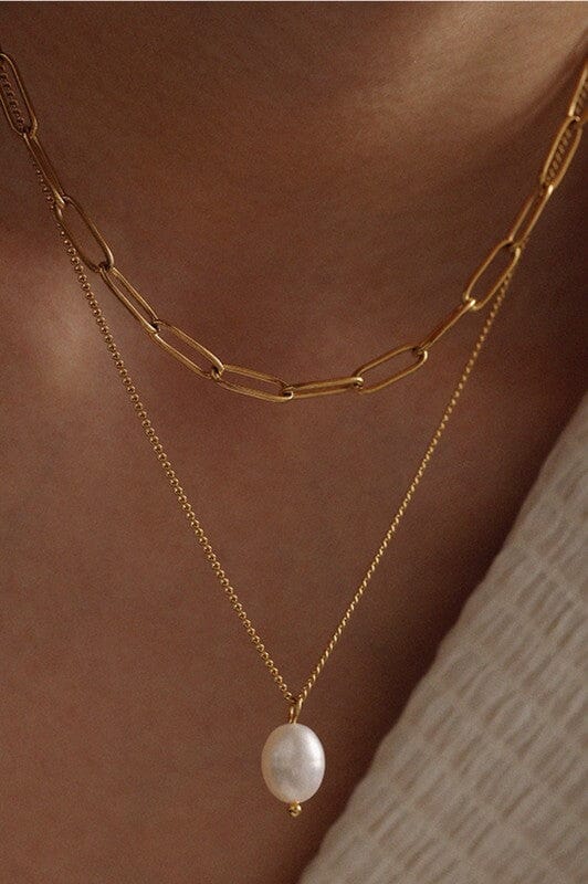 18K Gold Plated Layered Pearl Drop Necklace