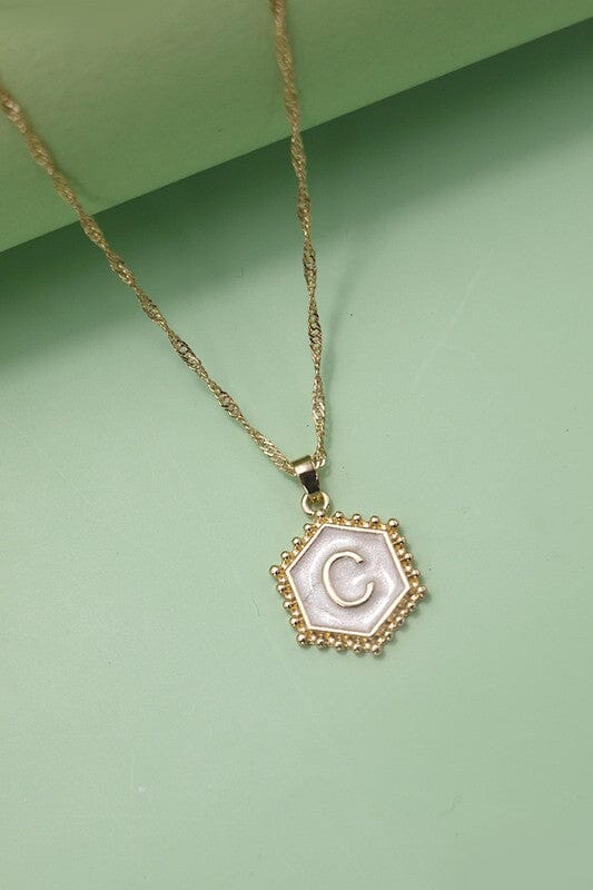 Monogram Initial Hexagon Charm Necklace