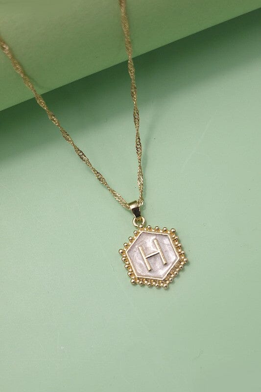 Monogram Initial Hexagon Charm Necklace