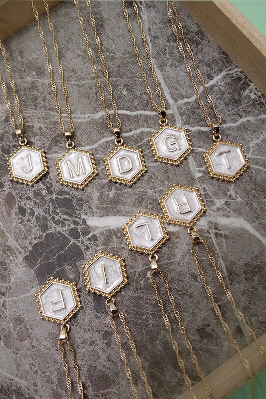 Monogram Initial Hexagon Charm Necklace