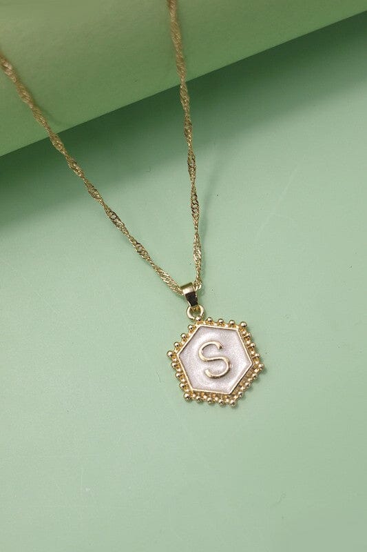 Monogram Initial Hexagon Charm Necklace