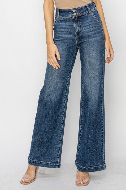 RISEN Medium Wash Wide Leg Trouser Jeans