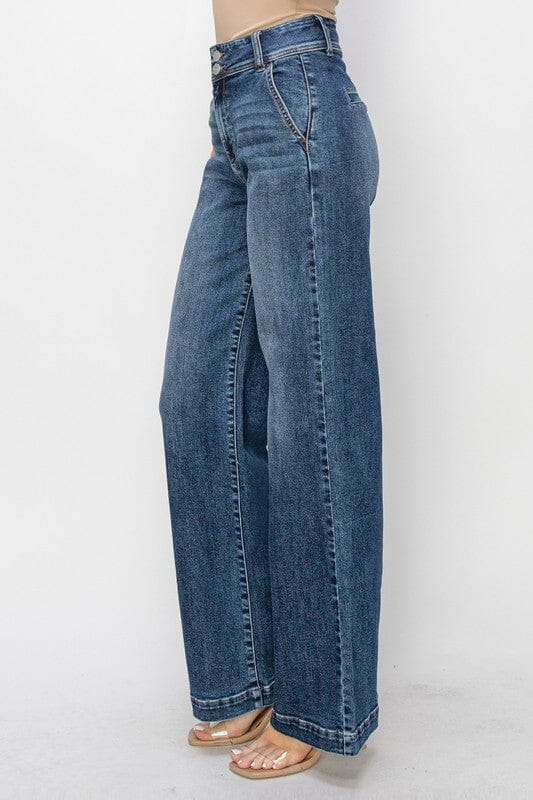 RISEN Medium Wash Wide Leg Trouser Jeans