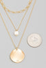 Gold Brushed Disc And Pearl Bead Layered Necklace Set