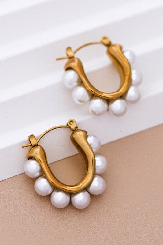 18K Gold Plated Pearl Hoop Earrings