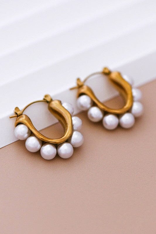 18K Gold Plated Pearl Hoop Earrings