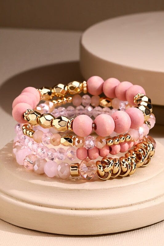 Pink 4-Layer Stackable Mixed Bead Bracelet