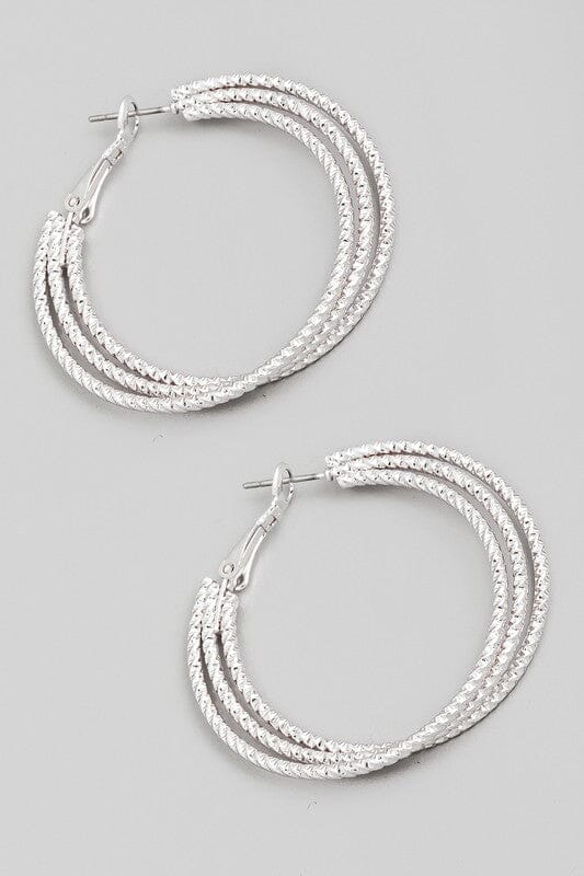 Silver Layered Textured Metallic Hoop Earrings