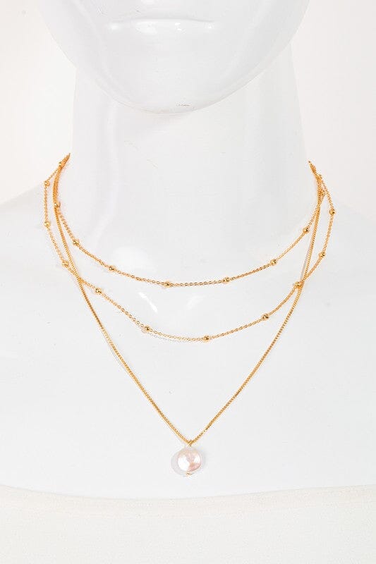 Gold Pearl Pendant Layered Chain Necklace Set