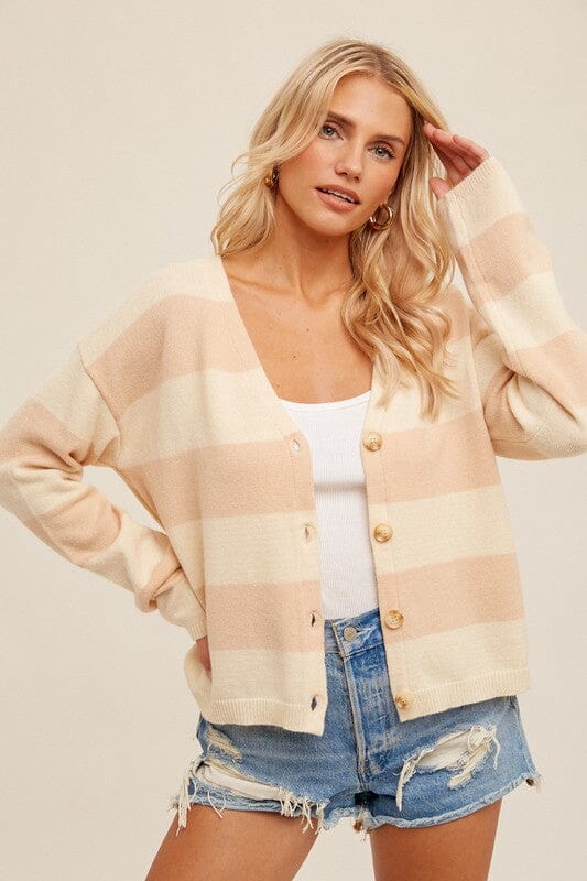 Blush Striped Relaxed Cardigan