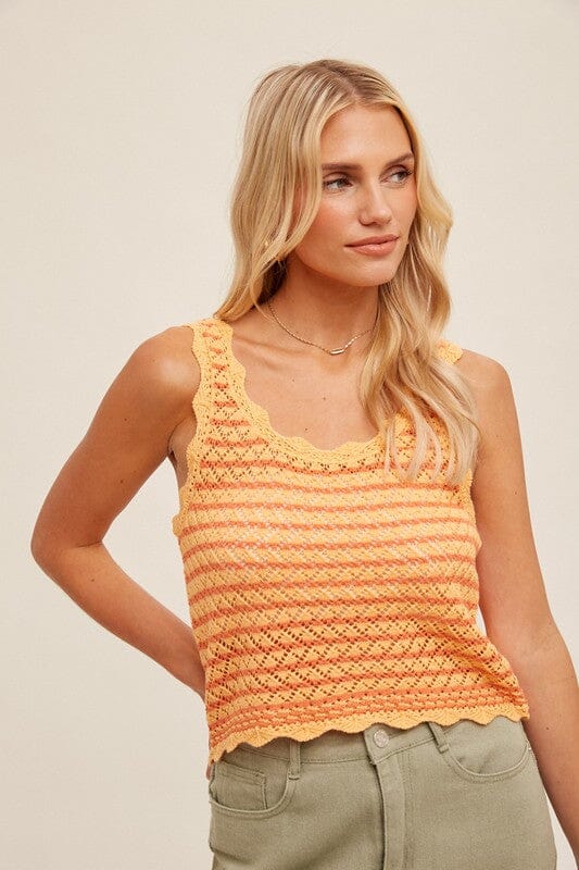 Striped Scalloped Pointelle Knit Tank Top