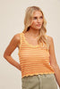 Striped Scalloped Pointelle Knit Tank Top