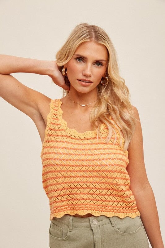 Striped Scalloped Pointelle Knit Tank Top