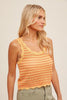 Striped Scalloped Pointelle Knit Tank Top