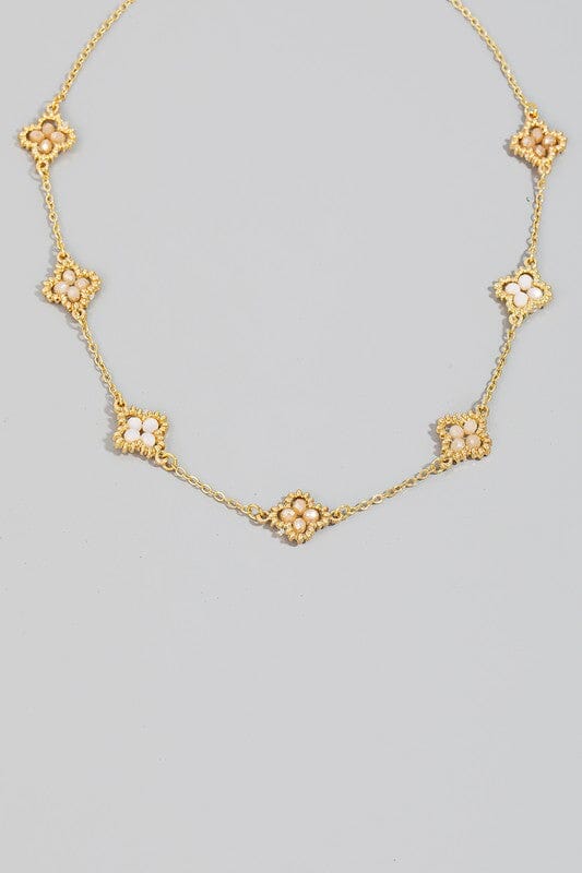 Gold Beaded Clover Station Chain Necklace