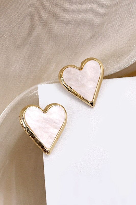 Gold Pearl Heart Stud Earrings