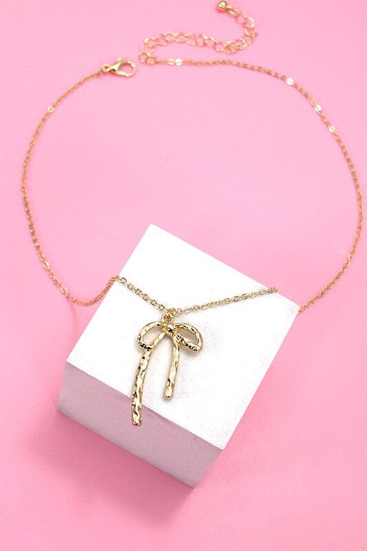 Gold Hammered Bow Pendant Necklace