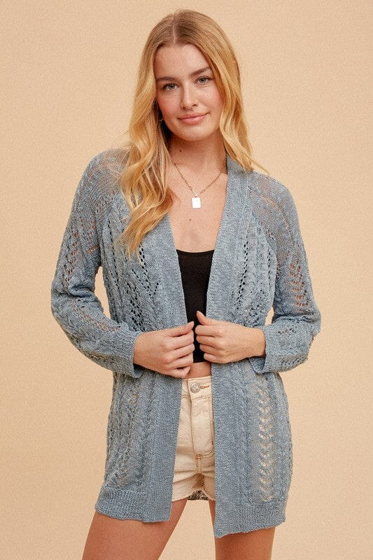 Blue Textured Crochet Cardigan